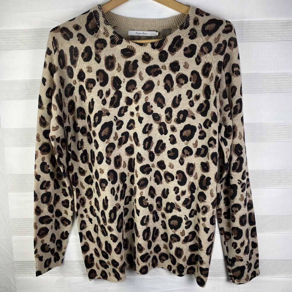 Harper Lane Leopard Print Crewneck Sweater 70% Wool 30 % Cashmere Size Large NWT